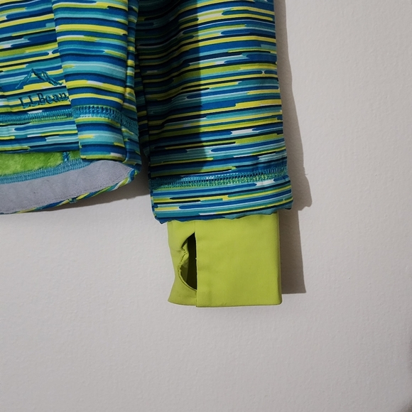 Girls LL Bean Blue Green Pattern Sweatshirt Faux Fur Lining Sz Large 14-16 - Picture 6 of 9